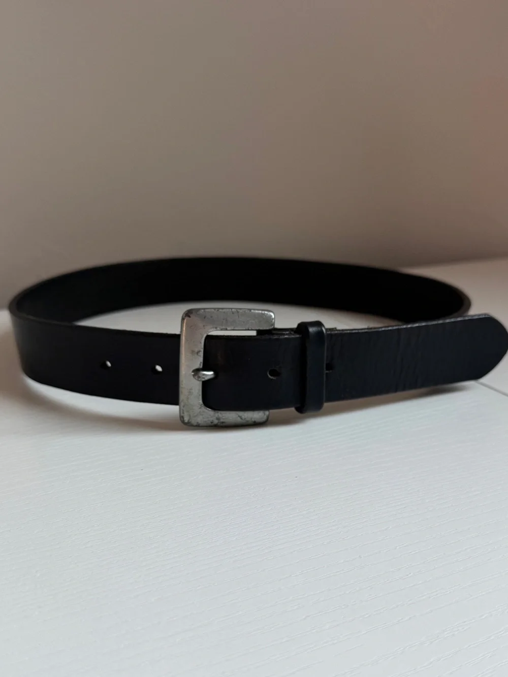Vintage 80s GAP Thick Genuine Leather Black Large Silver Brass Buckle USA M